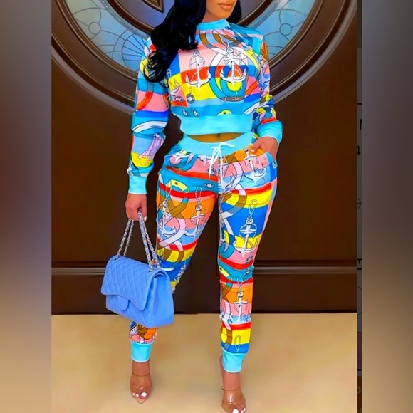 2 Pc: Sailor Print Pullover Sweatshirt w/Matching Drawstring Pants, NWOT - Picture 1 of 8